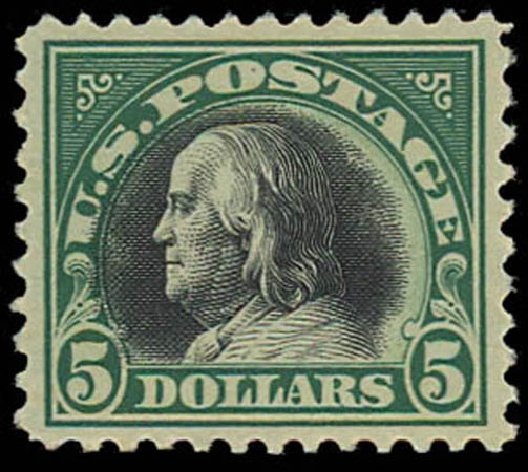 Price of US Stamps Scott Cat. # 524 - 1918 US$5.00 Franklin Perf 11. Daniel Kelleher Auctions, Oct 2011, Sale 626, Lot 416