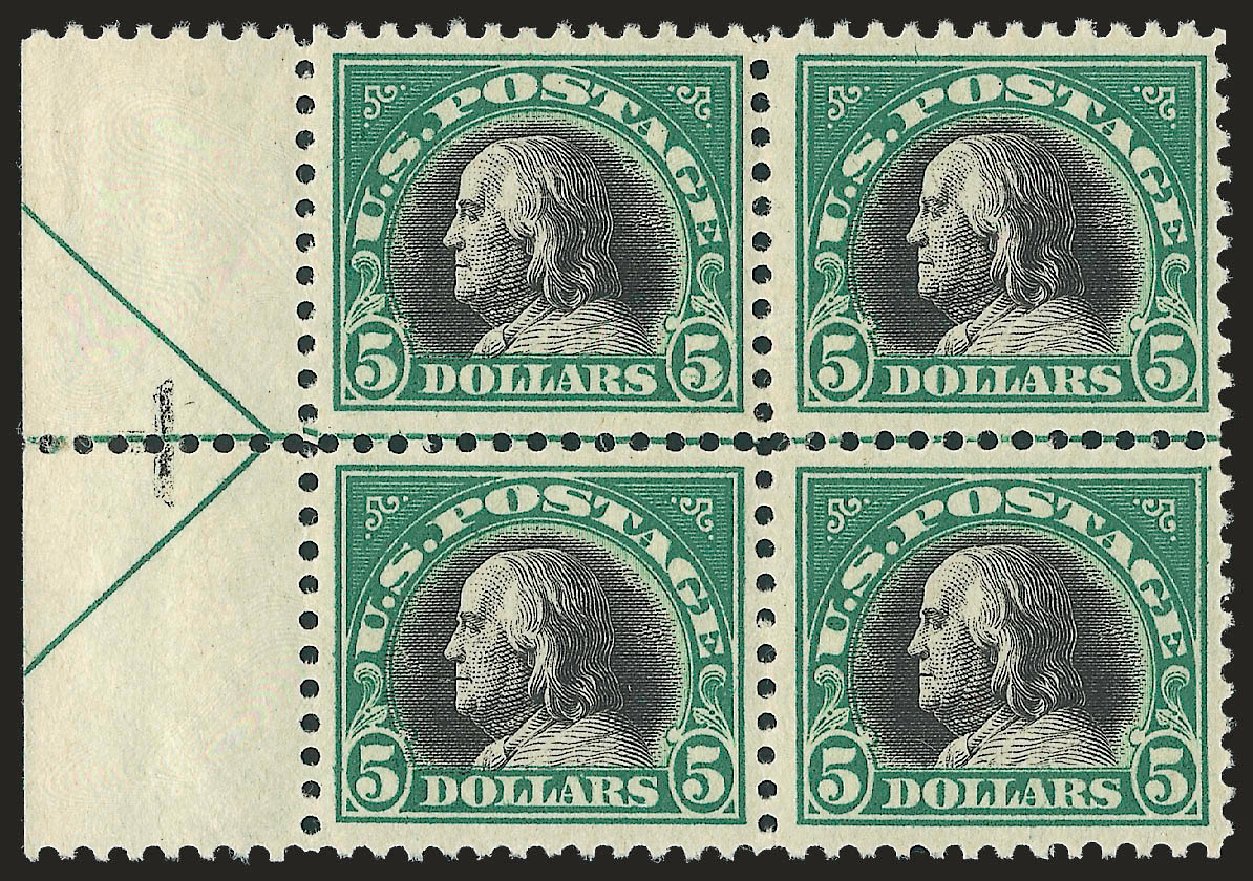 Value of US Stamps Scott # 524 - 1918 US$5.00 Franklin Perf 11. Robert Siegel Auction Galleries, Sep 2009, Sale 976, Lot 2116