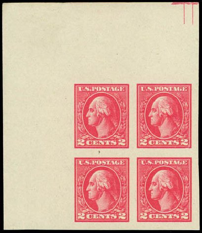 Values of US Stamp Scott Cat. #534 - 2c 1920 Washington Offset Imperf. Daniel Kelleher Auctions, Jul 2011, Sale 625, Lot 1046