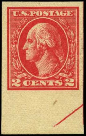 US Stamp Values Scott Catalog 534B - 2c 1920 Washington Offset Imperf. Harmer-Schau Auction Galleries, Feb 2012, Sale 92, Lot 1189