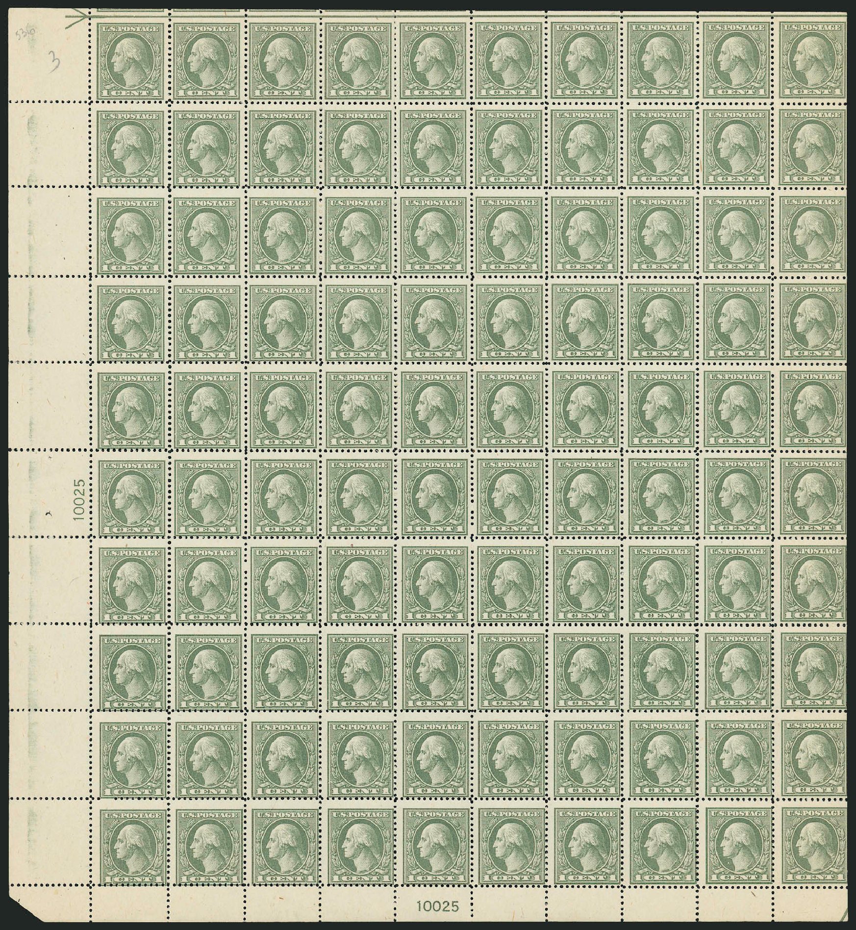 US Stamps Value Scott Catalogue 536: 1919 1c Washington Offset Perf 12.5. Robert Siegel Auction Galleries, Mar 2013, Sale 1040, Lot 1941