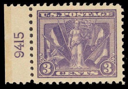 US Stamp Values Scott # 537 - 1919 3c Victory. Daniel Kelleher Auctions, Aug 2012, Sale 631, Lot 1284