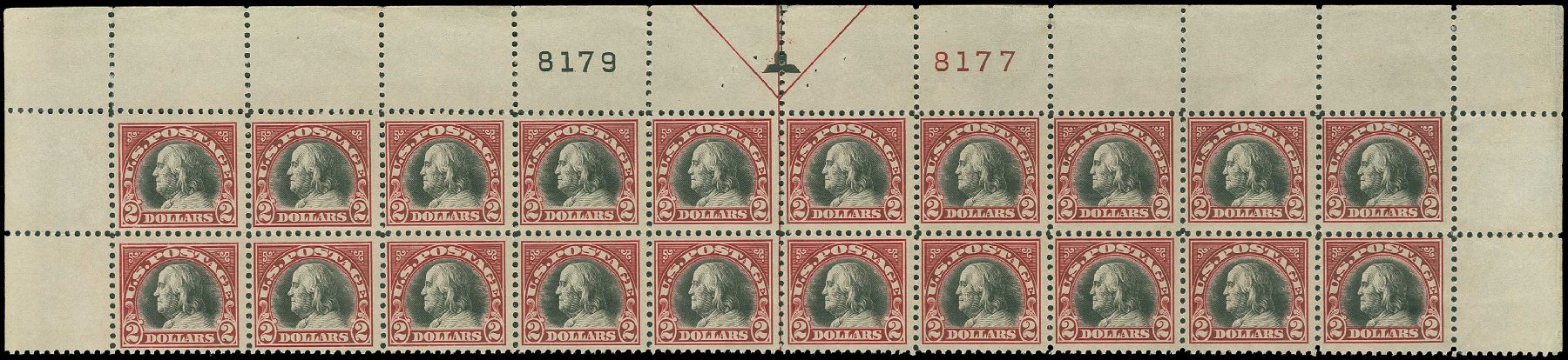 US Stamps Value Scott Catalog # 547 - US$2.00 1920 Franklin Flat Plate Perf 11. H.R. Harmer, Jun 2015, Sale 3007, Lot 3357