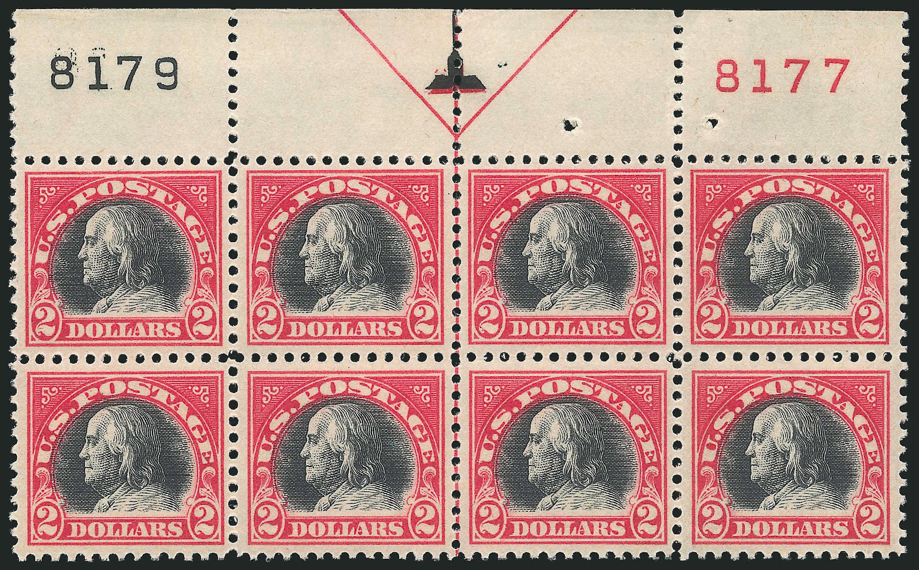 Cost of US Stamps Scott Cat. # 547: 1920 US$2.00 Franklin Flat Plate Perf 11. Robert Siegel Auction Galleries, Feb 2015, Sale 1093, Lot 517