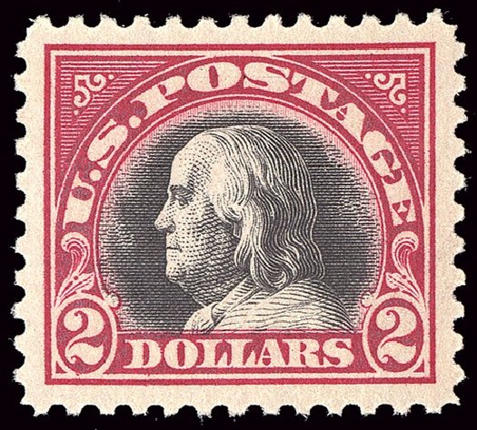 Costs of US Stamp Scott Catalog 547 - US$2.00 1920 Franklin Flat Plate Perf 11. Spink Shreves Galleries, Jan 2014, Sale 146, Lot 447