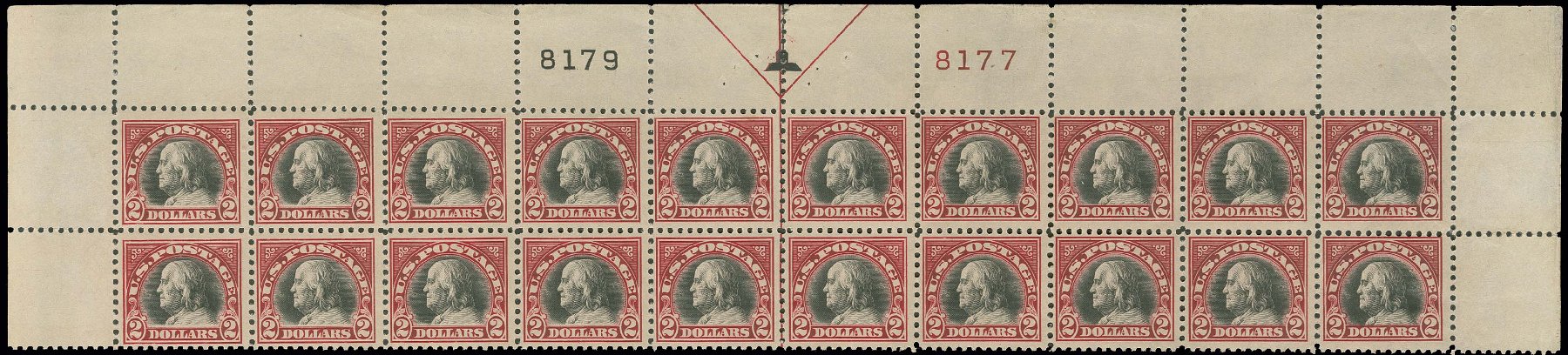 Cost of US Stamps Scott Cat. 547: 1920 US$2.00 Franklin Flat Plate Perf 11. H.R. Harmer, Oct 2014, Sale 3006, Lot 1408