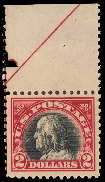 US Stamps Values Scott Catalog 547 - 1920 US$2.00 Franklin Flat Plate Perf 11. Daniel Kelleher Auctions, Aug 2012, Sale 631, Lot 1288