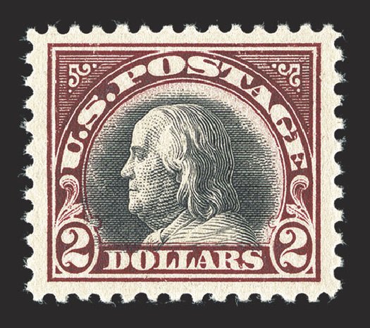 Costs of US Stamps Scott Catalog # 547 - 1920 US$2.00 Franklin Flat Plate Perf 11. Spink Shreves Galleries, Nov 2012, Sale 141, Lot 188