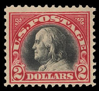 Value of US Stamps Scott Catalog 547: 1920 US$2.00 Franklin Flat Plate Perf 11. Daniel Kelleher Auctions, Aug 2012, Sale 631, Lot 1289