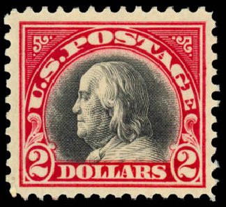 US Stamps Prices Scott Cat. 547: US$2.00 1920 Franklin Flat Plate Perf 11. Daniel Kelleher Auctions, Mar 2014, Sale 648, Lot 2199