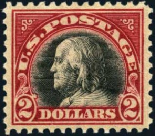 US Stamps Value Scott Cat. #547: US$2.00 1920 Franklin Flat Plate Perf 11. Harmer-Schau Auction Galleries, Jan 2013, Sale 96, Lot 590
