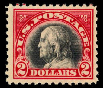 Costs of US Stamps Scott #547: 1920 US$2.00 Franklin Flat Plate Perf 11. Daniel Kelleher Auctions, Apr 2013, Sale 636, Lot 420
