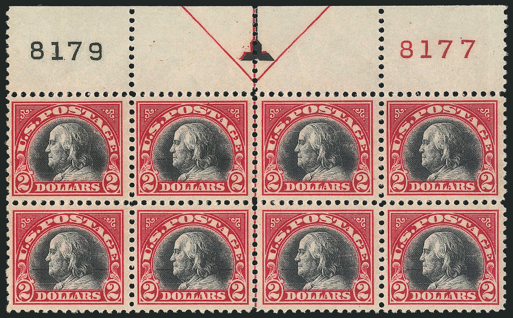 US Stamps Value Scott Catalog #547: US$2.00 1920 Franklin Flat Plate Perf 11. Robert Siegel Auction Galleries, Sep 2014, Sale 1078, Lot 590