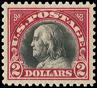Values of US Stamp Scott 547: US$2.00 1920 Franklin Flat Plate Perf 11. Regency-Superior, Jan 2015, Sale 109, Lot 1321