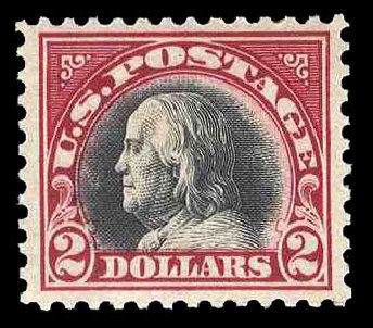 US Stamps Values Scott Catalogue # 547: 1920 US$2.00 Franklin Flat Plate Perf 11. Cherrystone Auctions, Jun 2009, Sale 200906, Lot 214