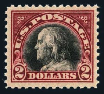 Values of US Stamps Scott Catalogue # 547: 1920 US$2.00 Franklin Flat Plate Perf 11. Harmer-Schau Auction Galleries, Aug 2014, Sale 102, Lot 2074