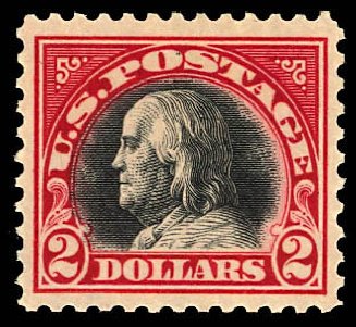 Values of US Stamp Scott Catalog #547: 1920 US$2.00 Franklin Flat Plate Perf 11. Daniel Kelleher Auctions, Dec 2012, Sale 633, Lot 934