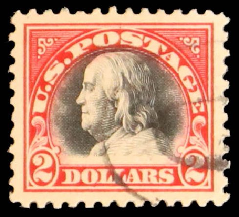 Value of US Stamp Scott Catalog 547 - US$2.00 1920 Franklin Flat Plate Perf 11. Daniel Kelleher Auctions, May 2014, Sale 652, Lot 744