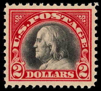 US Stamp Values Scott Cat. #547 - US$2.00 1920 Franklin Flat Plate Perf 11. Daniel Kelleher Auctions, May 2014, Sale 653, Lot 2244