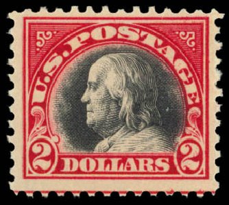 Cost of US Stamps Scott Catalog # 547: 1920 US$2.00 Franklin Flat Plate Perf 11. Daniel Kelleher Auctions, Dec 2014, Sale 661, Lot 414