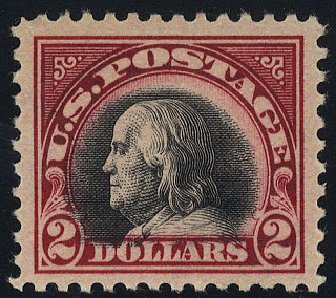 Values of US Stamp Scott Catalog 547 - 1920 US$2.00 Franklin Flat Plate Perf 11. Cherrystone Auctions, May 2008, Sale 200805, Lot 275