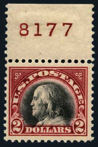 Prices of US Stamps Scott Catalog # 547 - US$2.00 1920 Franklin Flat Plate Perf 11. Harmer-Schau Auction Galleries, Aug 2014, Sale 102, Lot 2075