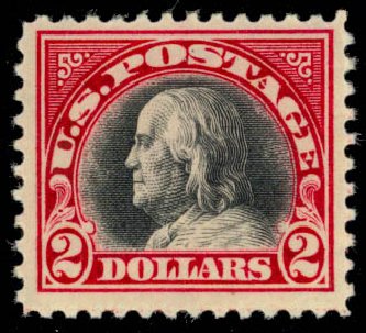 Values of US Stamp Scott Catalogue #547 - US$2.00 1920 Franklin Flat Plate Perf 11. Daniel Kelleher Auctions, Sep 2013, Sale 639, Lot 3665