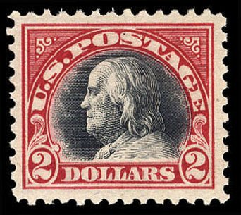 Value of US Stamps Scott Catalog # 547 - 1920 US$2.00 Franklin Flat Plate Perf 11. Cherrystone Auctions, Jul 2009, Sale 200907, Lot 162