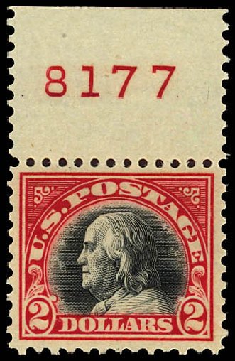US Stamps Value Scott Catalogue # 547 - US$2.00 1920 Franklin Flat Plate Perf 11. Daniel Kelleher Auctions, Dec 2012, Sale 633, Lot 932