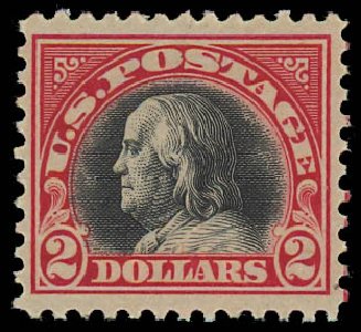 US Stamp Price Scott Cat. 547 - 1920 US$2.00 Franklin Flat Plate Perf 11. Daniel Kelleher Auctions, Jul 2011, Sale 625, Lot 1063