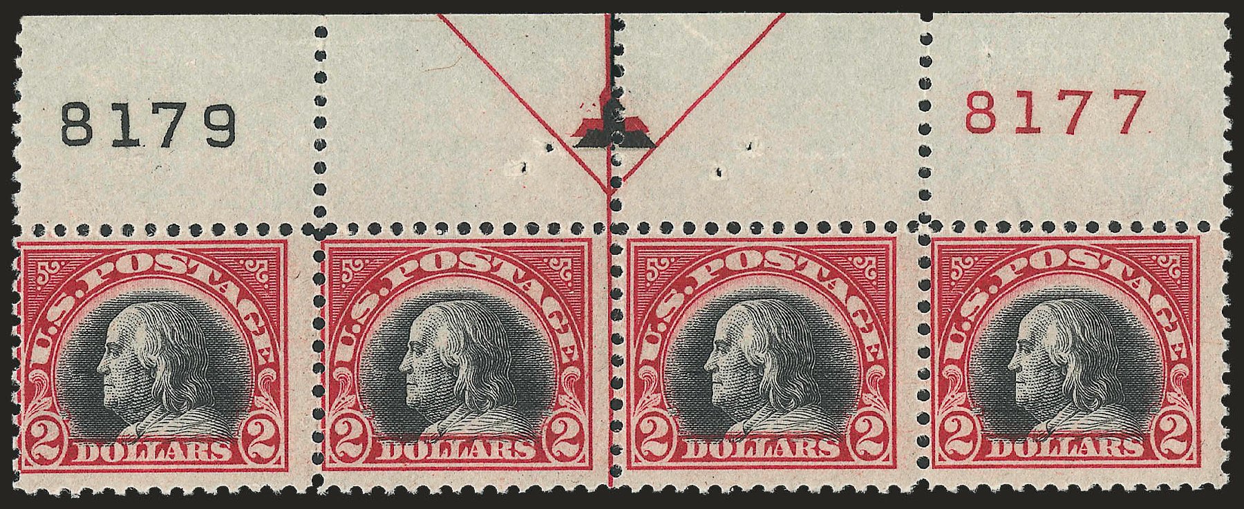 Costs of US Stamp Scott Catalog #547: US$2.00 1920 Franklin Flat Plate Perf 11. Robert Siegel Auction Galleries, Dec 2009, Sale 982, Lot 5933