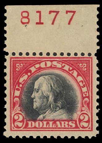 Prices of US Stamp Scott Cat. # 547: 1920 US$2.00 Franklin Flat Plate Perf 11. Daniel Kelleher Auctions, Apr 2012, Sale 629, Lot 386