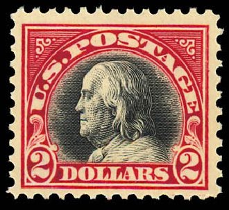 Value of US Stamps Scott Cat. #547: US$2.00 1920 Franklin Flat Plate Perf 11. Daniel Kelleher Auctions, Dec 2012, Sale 633, Lot 936