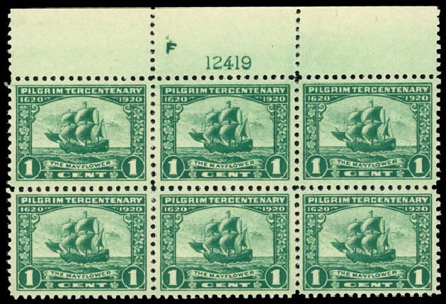 Costs of US Stamp Scott 548: 1c 1920 Pilgrim Tercentenary. Daniel Kelleher Auctions, May 2014, Sale 653, Lot 2422