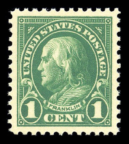Prices of US Stamp Scott Cat. #552: 1923 1c Franklin Perf 11. Matthew Bennett International, Sep 2010, Sale 331, Lot 759