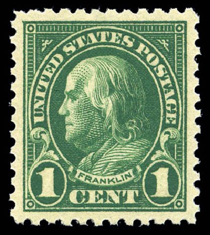 US Stamps Values Scott #552 - 1923 1c Franklin Perf 11. Matthew Bennett International, Sep 2010, Sale 333, Lot 3791
