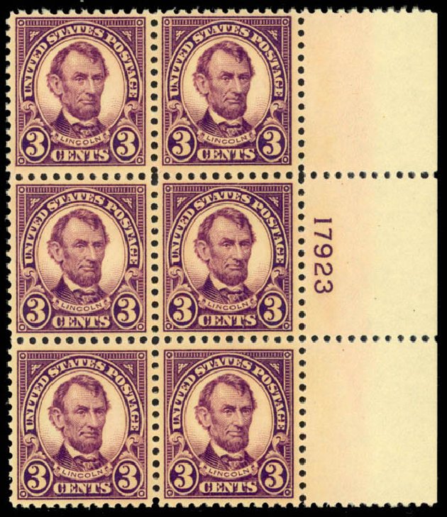 Cost of US Stamps Scott Cat. 555 - 1923 3c Lincoln Perf 11. Daniel Kelleher Auctions, Mar 2013, Sale 635, Lot 669