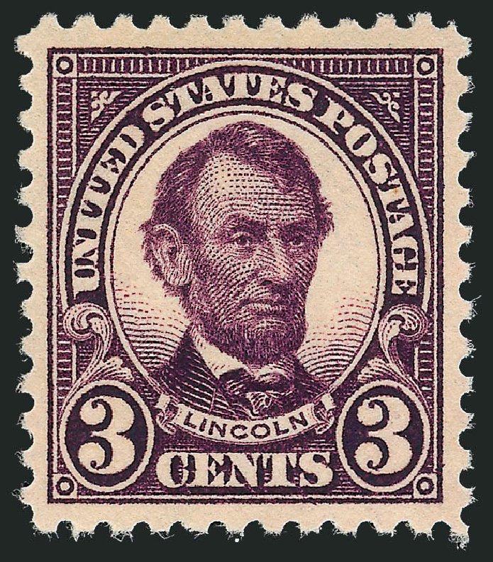 US Stamp Values Scott Cat. #555 - 3c 1923 Lincoln Perf 11. Robert Siegel Auction Galleries, Sep 2008, Sale 962, Lot 2845