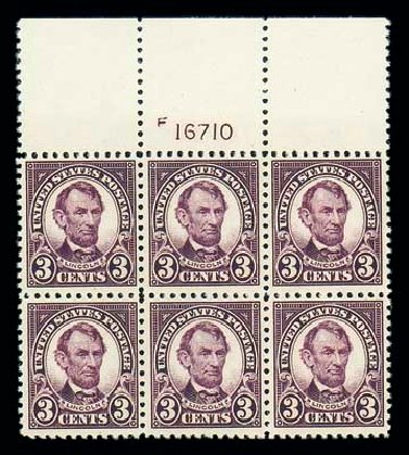 US Stamps Values Scott Catalogue 555 - 3c 1923 Lincoln Perf 11. Matthew Bennett International, Dec 2007, Sale 325, Lot 2223