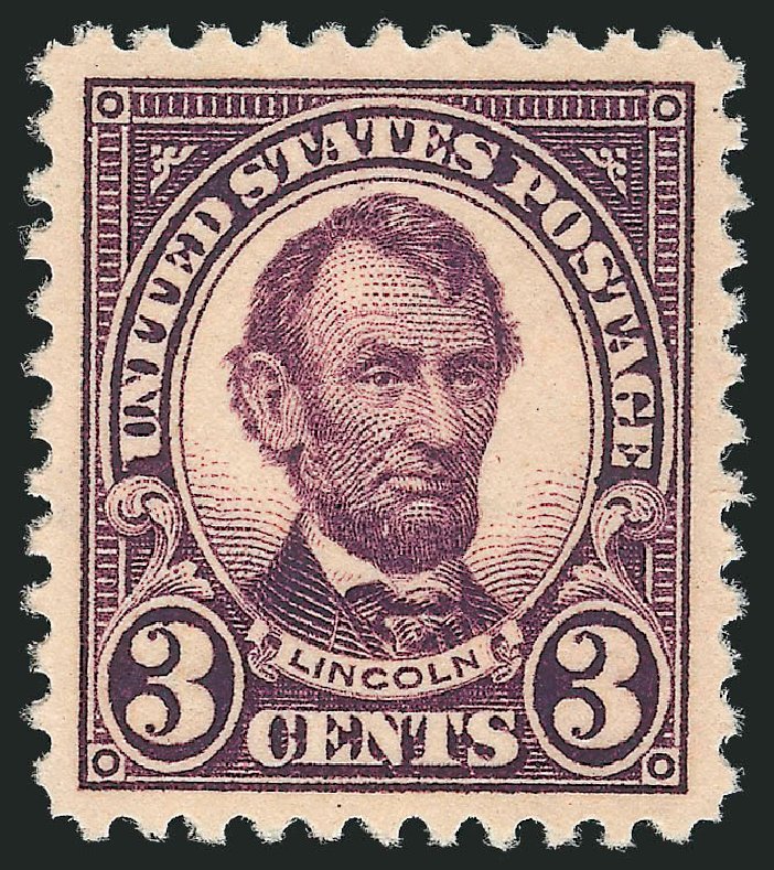 US Stamps Values Scott 555 - 3c 1923 Lincoln Perf 11. Robert Siegel Auction Galleries, Nov 2012, Sale 1034, Lot 483
