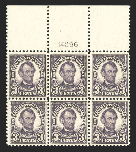 Values of US Stamp Scott Catalog # 555 - 3c 1923 Lincoln Perf 11. Spink Shreves Galleries, Jul 2012, Sale 140, Lot 303