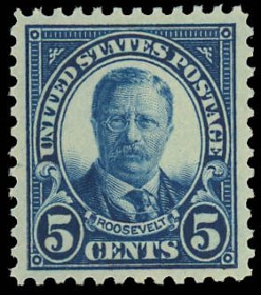 Values of US Stamps Scott Cat. 557 - 5c 1923 Roosevelt Perf 11. Daniel Kelleher Auctions, Oct 2012, Sale 632, Lot 1407