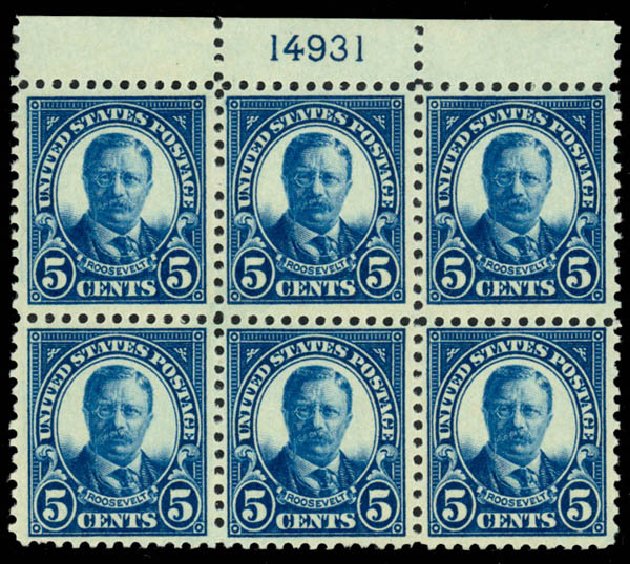US Stamp Values Scott Catalog # 557 - 1923 5c Roosevelt Perf 11. Daniel Kelleher Auctions, Mar 2014, Sale 648, Lot 2250