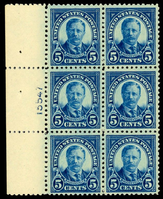 US Stamp Values Scott Catalog # 557: 1923 5c Roosevelt Perf 11. Daniel Kelleher Auctions, Sep 2013, Sale 639, Lot 3671