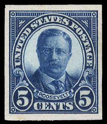 US Stamps Price Scott #557 - 1923 5c Roosevelt Perf 11. Cherrystone Auctions, Mar 2014, Sale 201403, Lot 55