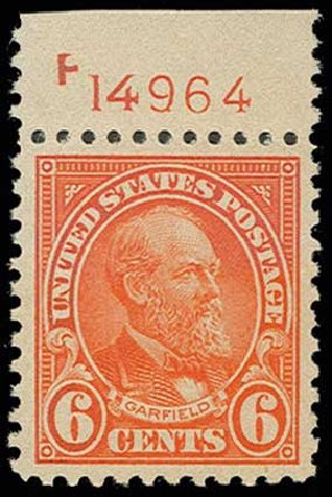 US Stamp Values Scott Catalog 558 - 6c 1923 Garfield Perf 11. H.R. Harmer, Jun 2013, Sale 3003, Lot 1397