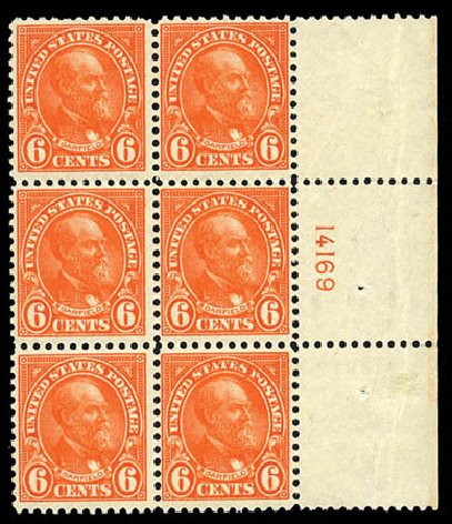Values of US Stamp Scott Catalog 558 - 6c 1923 Garfield Perf 11. Matthew Bennett International, Feb 2012, Sale 340, Lot 501