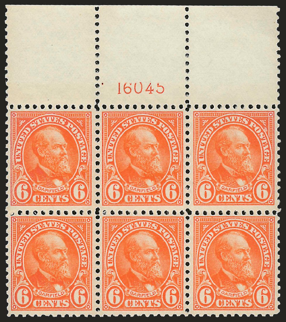 US Stamp Values Scott Catalogue 558 - 6c 1923 Garfield Perf 11. Robert Siegel Auction Galleries, Dec 2008, Sale 967, Lot 4934