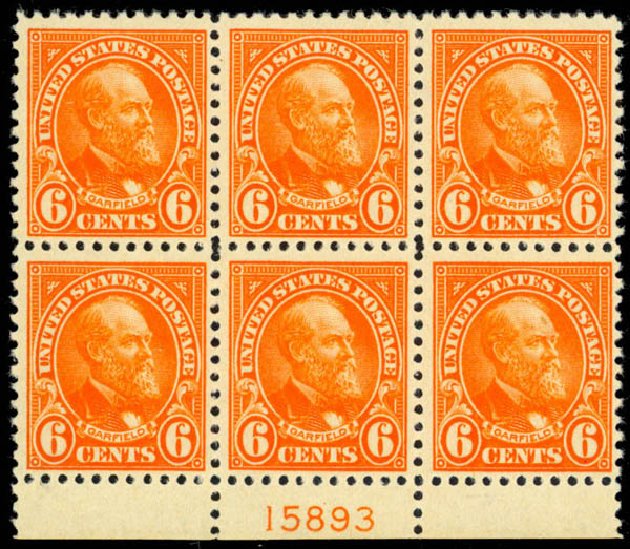 US Stamps Values Scott #558 - 6c 1923 Garfield Perf 11. Daniel Kelleher Auctions, Mar 2013, Sale 635, Lot 686
