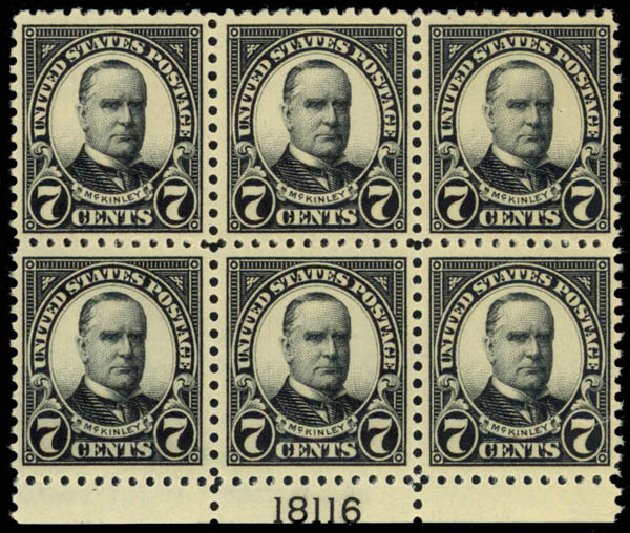 US Stamp Values Scott Catalog 559 - 7c 1923 McKinley Perf 11. Daniel Kelleher Auctions, Mar 2013, Sale 635, Lot 689